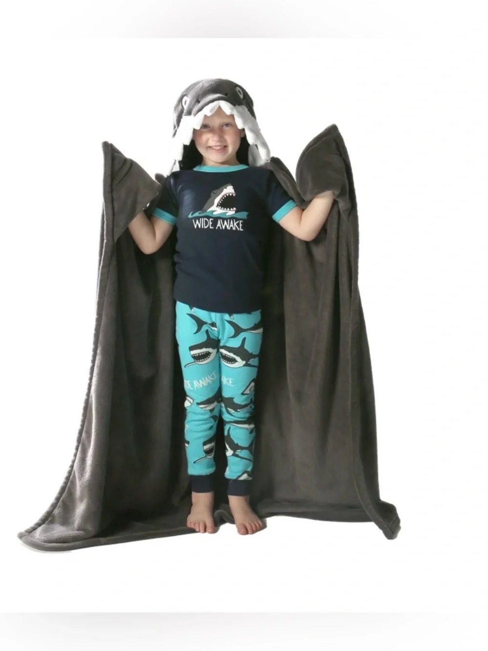 Lazy One Shark Hooded Fleece Wearable Blanket for Kids  – 40” x 50” – Like New